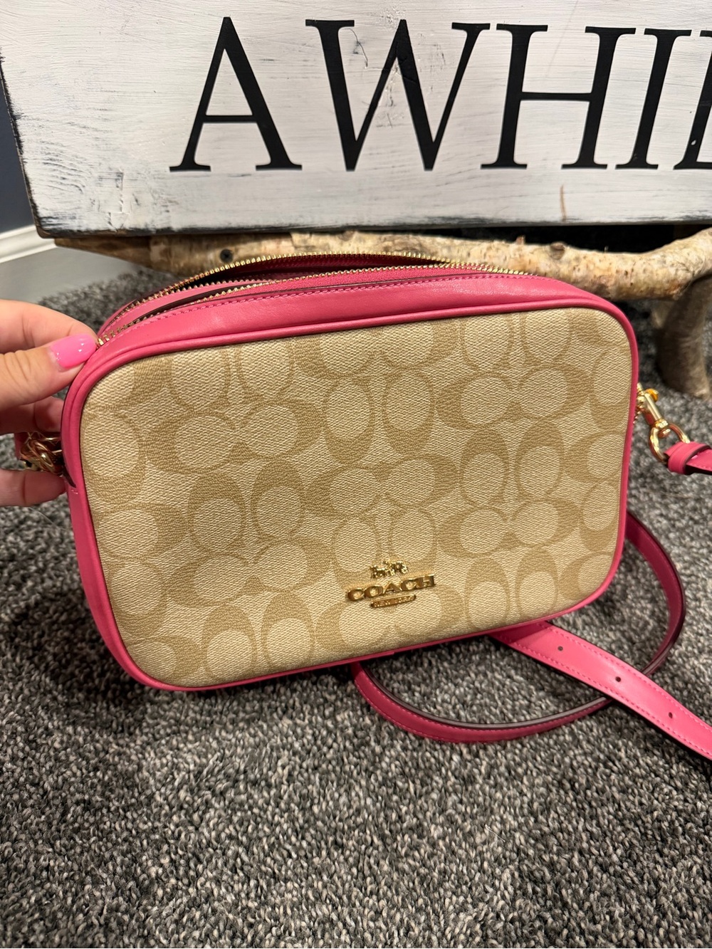 Coach Signature double zip Jes Crossbody with Pink Trim